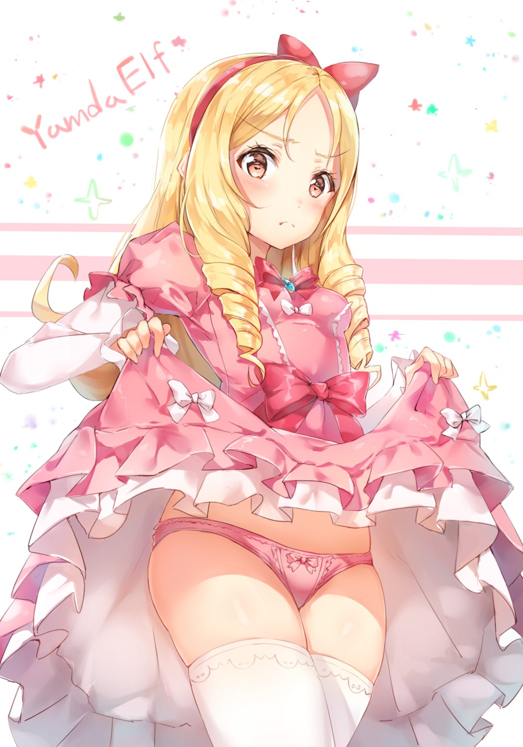 dress, eromanga-sensei, ginn_(hzh770121), pantsu, skirt_lift, thighhighs, yamada_elf