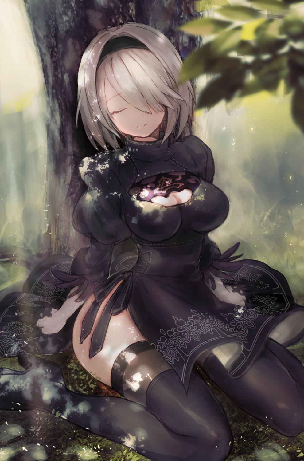 cleavage, dress, heels, nier, nier_automata, sha2mo, thighhighs, yorha_no.2_type_b