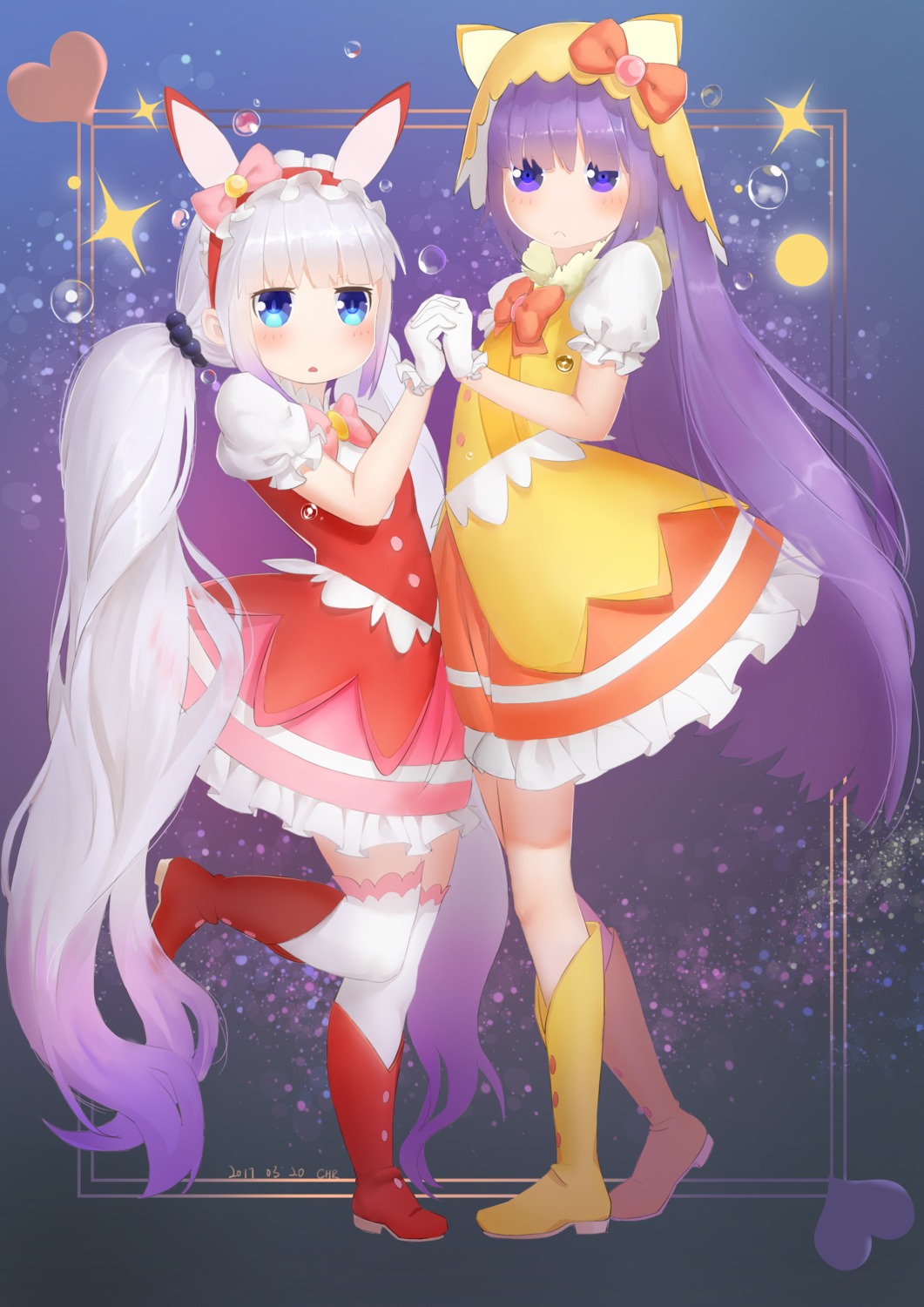 crossdress, dress, kanna_kamui, kobayashi-san_chi_no_maidragon, magatsuchi_shouta, thighhighs, xiaoman_tu