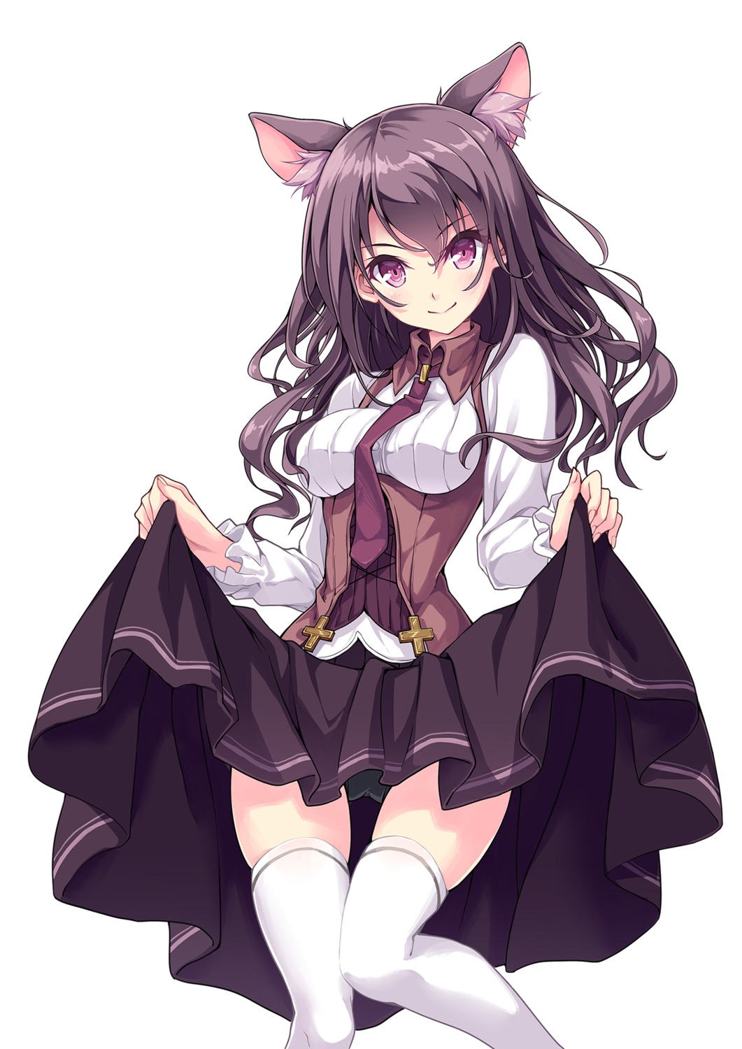 animal_ears, hinoki_yuu, pantsu, skirt_lift, thighhighs