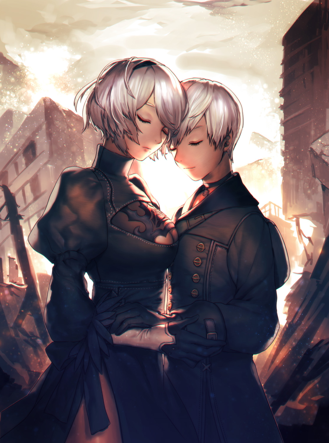 cleavage, dress, kokutan_kitsunen, nier, nier_automata, yorha_no.2_type_b, yorha_no.9_type_s