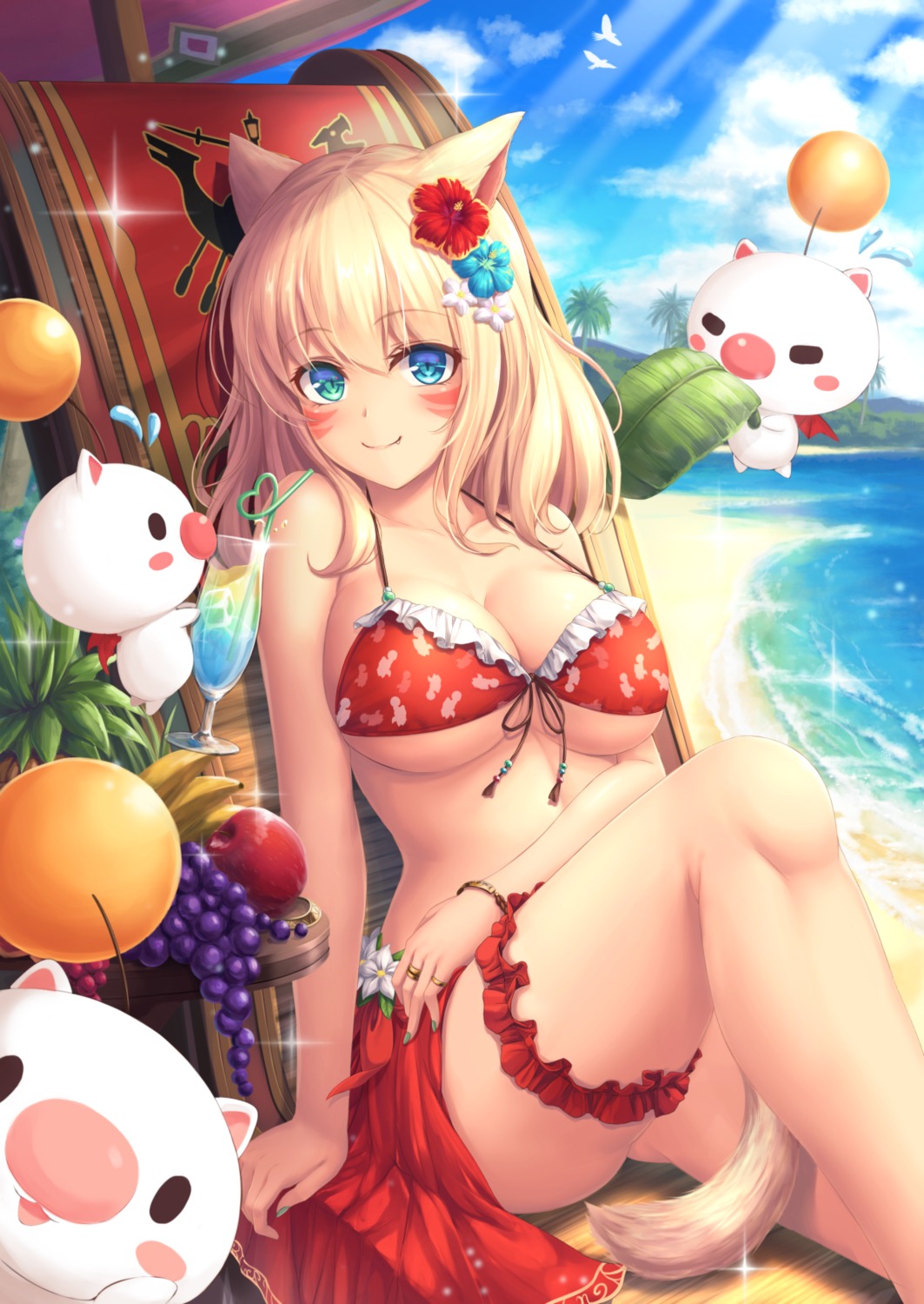 animal_ears, bikini, cleavage, final_fantasy, final_fantasy_xiv, garter, miqo'te, mutsuba_fumi