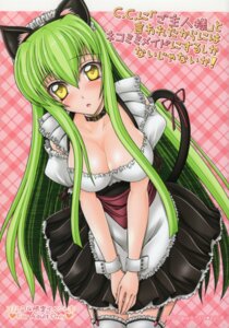 animal_ears, c.c., cleavage, code_geass, happy_water, kizaki_yuuri, maid, nekomimi, stockings, tail, thighhighs