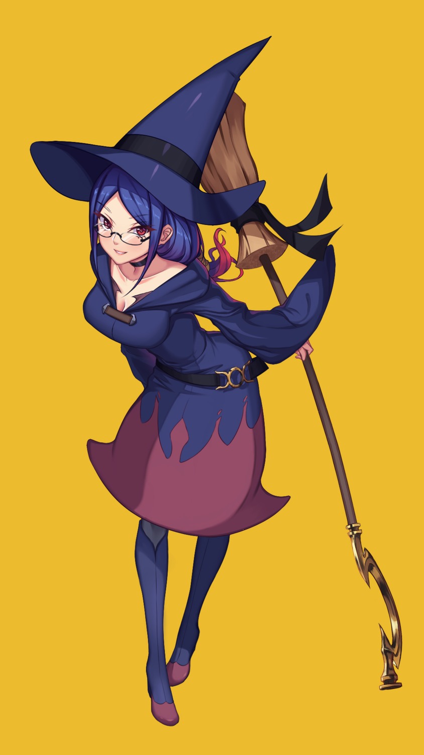 cleavage, dress, heels, little_witch_academia, megane, sanbaisoku_ikaros, ursula_(little_witch_academia), weapon, witch