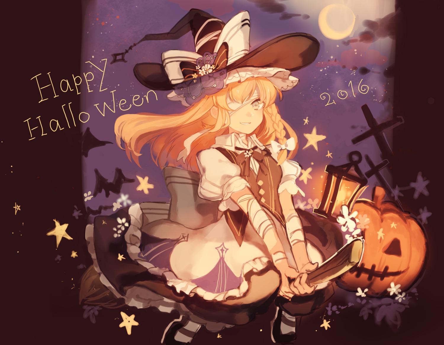bandages, eyepatch, halloween, kirisame_marisa, rom_(romshiro), touhou, witch