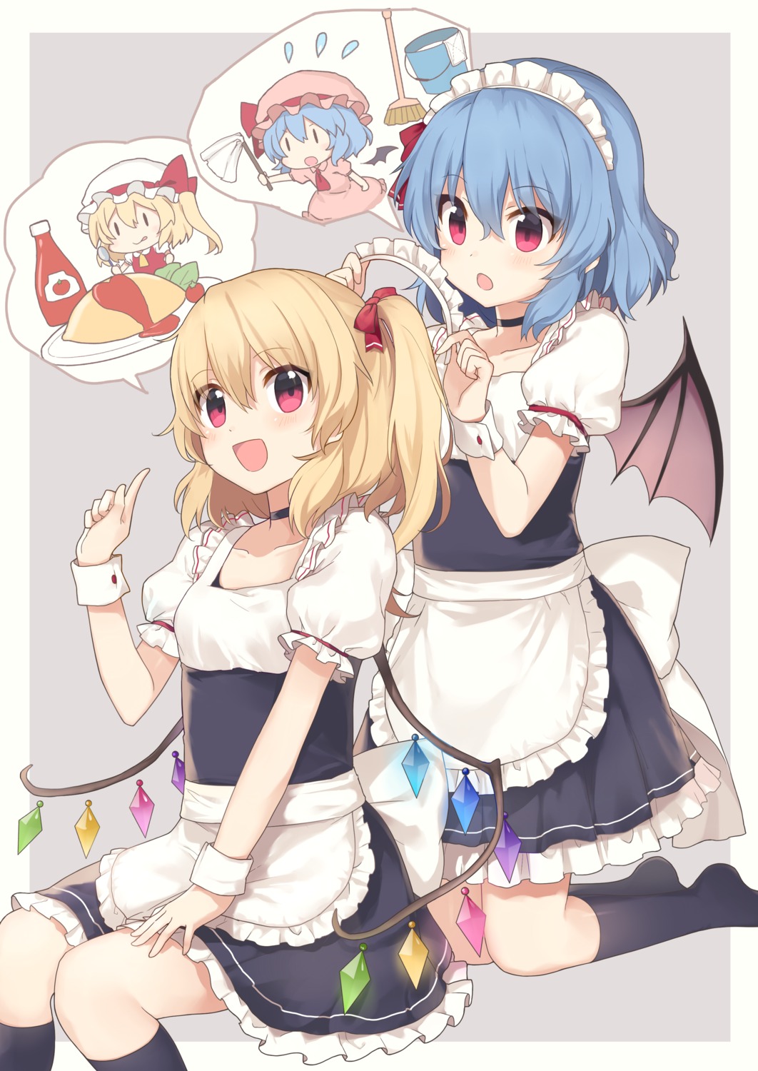 flandre_scarlet, maid, remilia_scarlet, touhou, wings, yada_(xxxadaman)