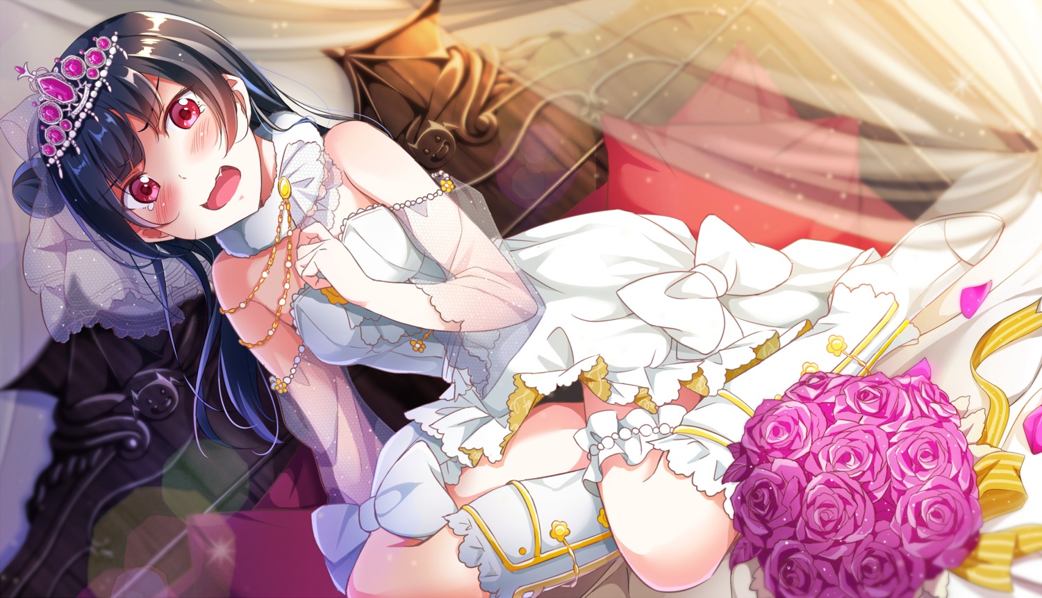 dress, fishnets, heels, love_live!_(series), love_live!_sunshine!!, pantsu, see_through, skirt_lift, tipii, tsushima_yoshiko