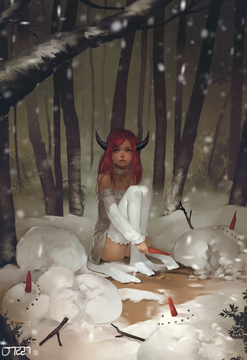 dress, horns, midfinger22, thighhighs