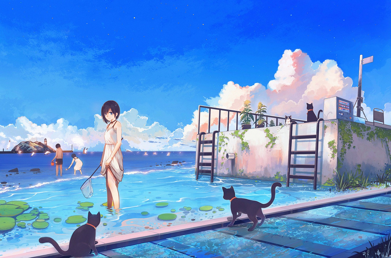dress, hanasei, landscape, neko, skirt_lift, summer_dress, wet