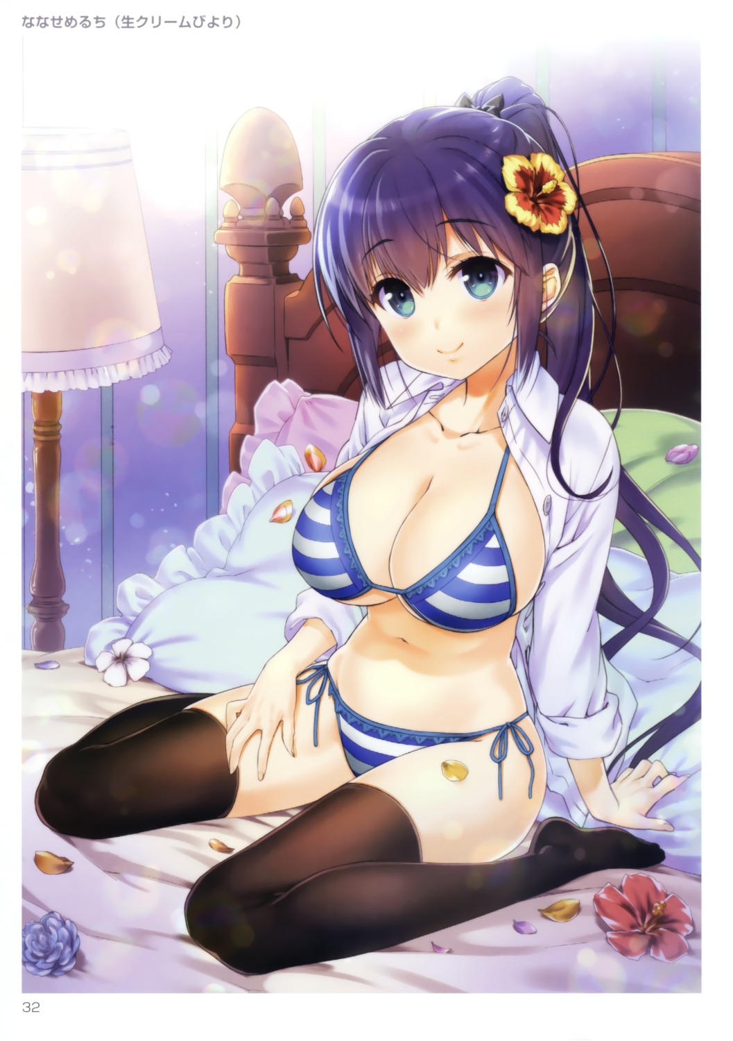bikini, cleavage, nama_cream_biyori, nanase_meruchi, open_shirt, swimsuits, thighhighs, toranoana