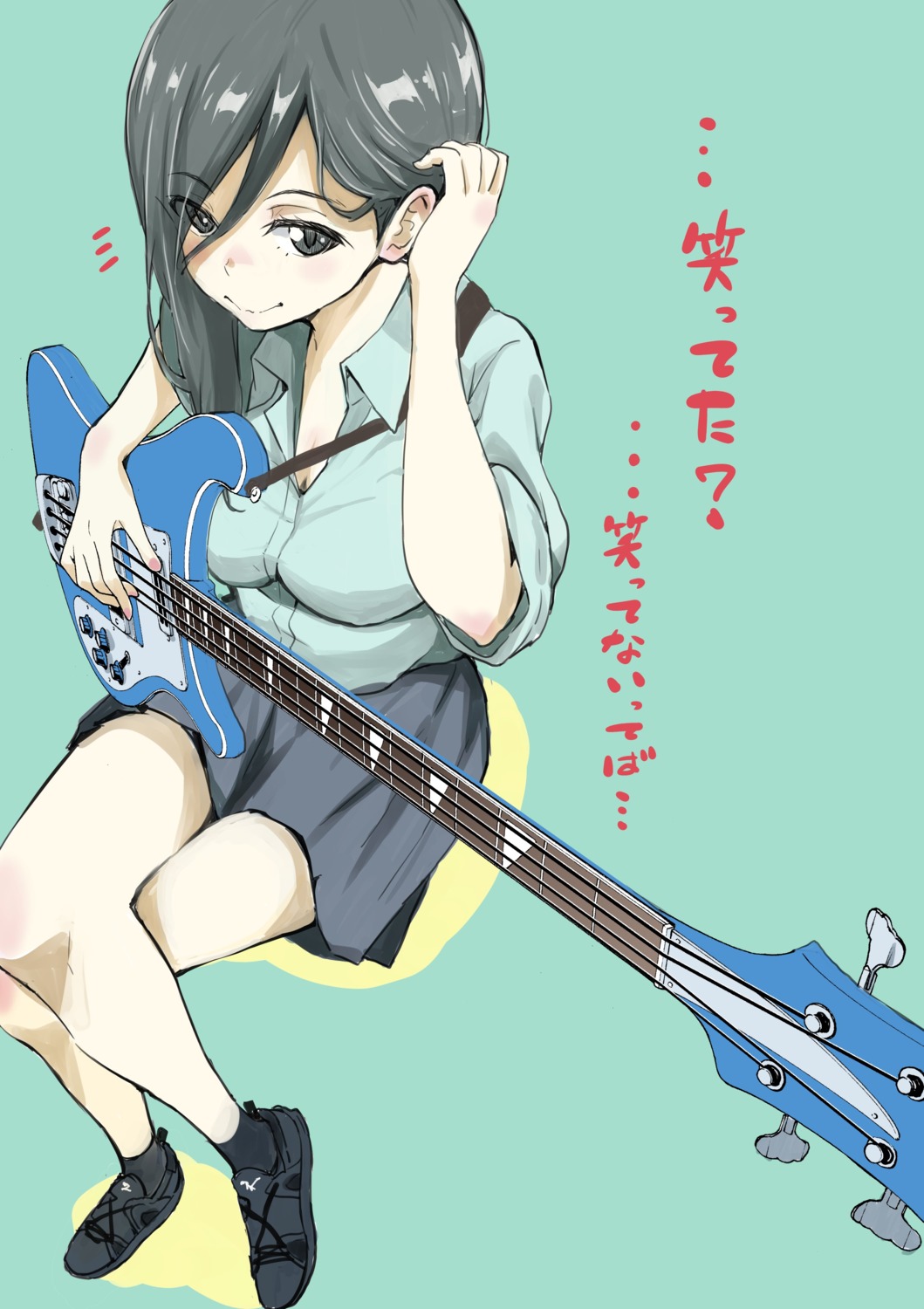 cleavage, guitar, seifuku, takata_koutarou