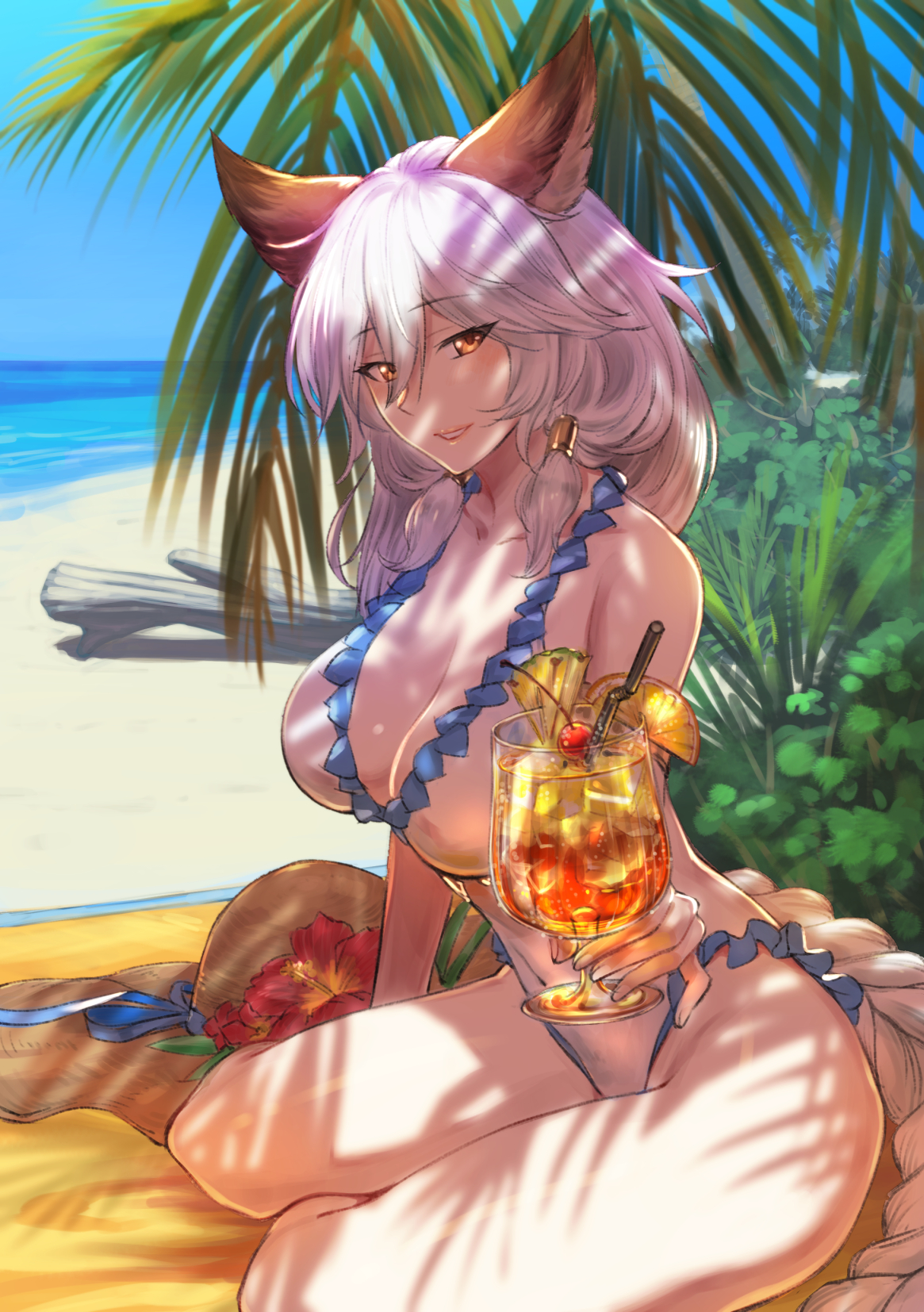 animal_ears, cleavage, emoshon, granblue_fantasy, heles, swimsuits
