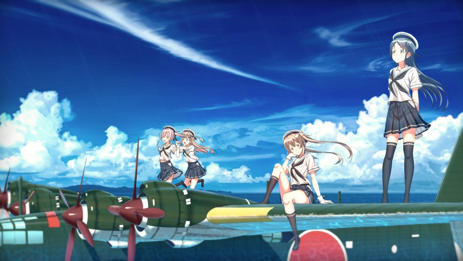 harusame_(kancolle), kantai_collection, key_kun, murasame_(kancolle), samidare_(kancolle), seifuku, thighhighs, yuudachi_(kancolle)