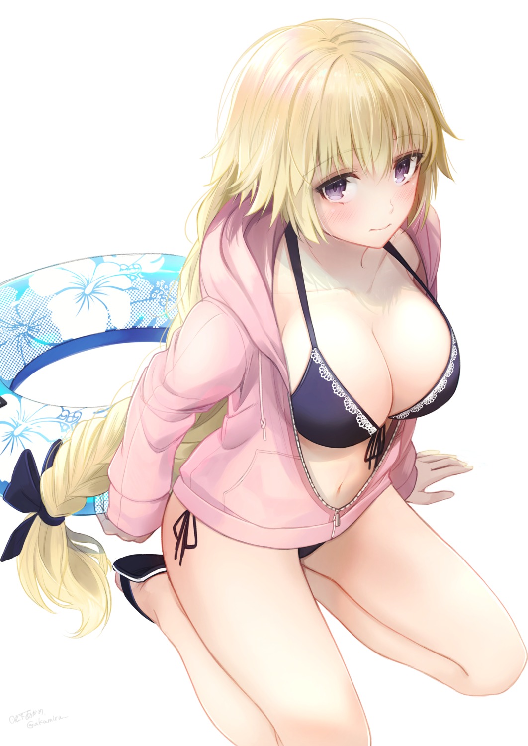 akame_(akamiru), bikini, cleavage, fate/apocrypha, fate/grand_order, fate/stay_night, jeanne_d'arc, jeanne_d'arc_(fate), open_shirt, swimsuits