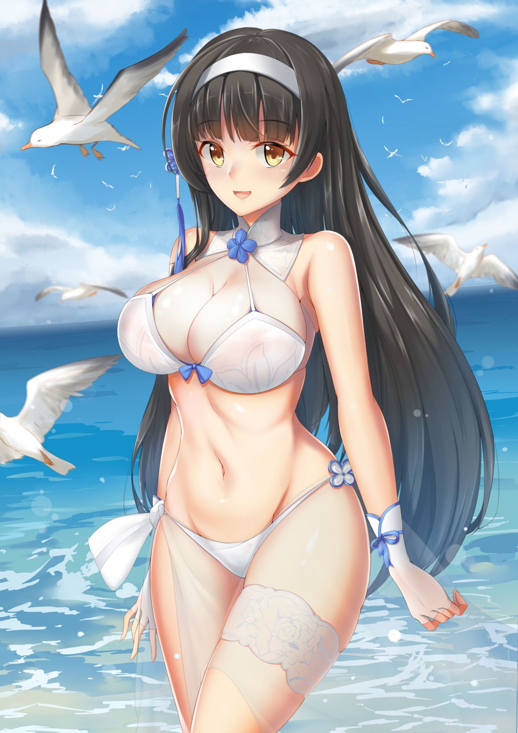 bikini, cleavage, garter, girls_frontline, qbz-95_(girls_frontline), see_through, swimsuits, youl