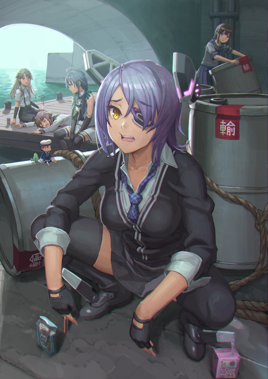 arashio_(kancolle), eyepatch, fairy_(kancolle), inazuma_(kancolle), kantai_collection, seifuku, suzukaze_(kancolle), tantaka