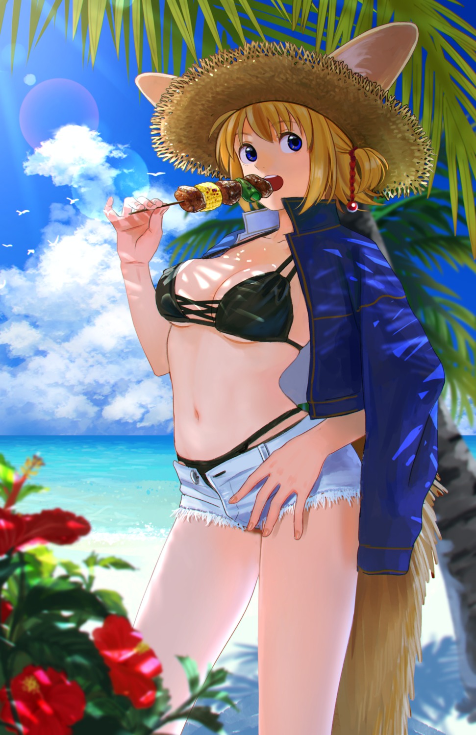 animal_ears, bikini, cleavage, nashigaya_koyomi, swimsuits, tail, underboob