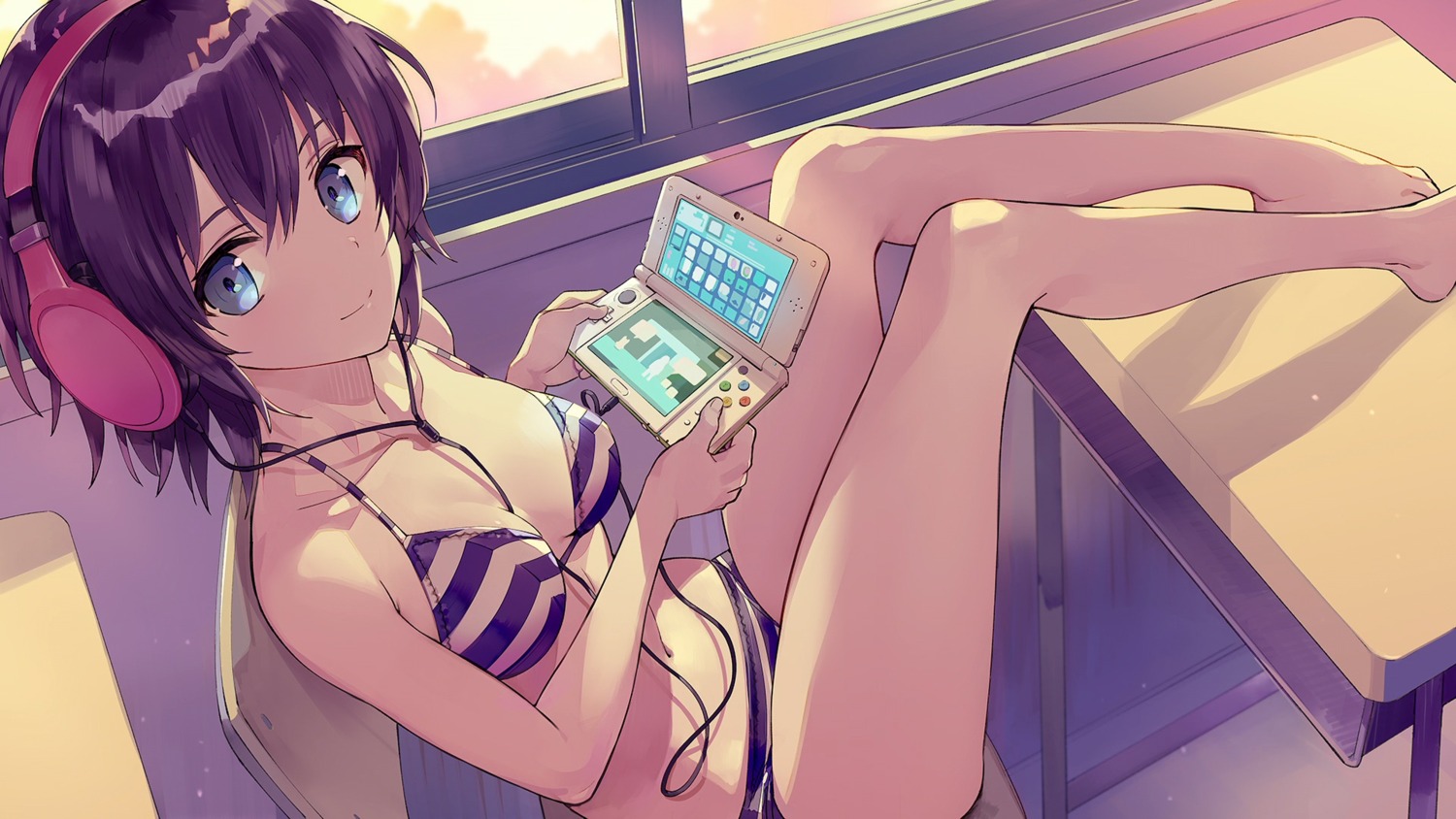 bikini, cleavage, endcard, gamers!, headphones, hoshinomori_chiaki, ninomotonino, swimsuits, wallpaper
