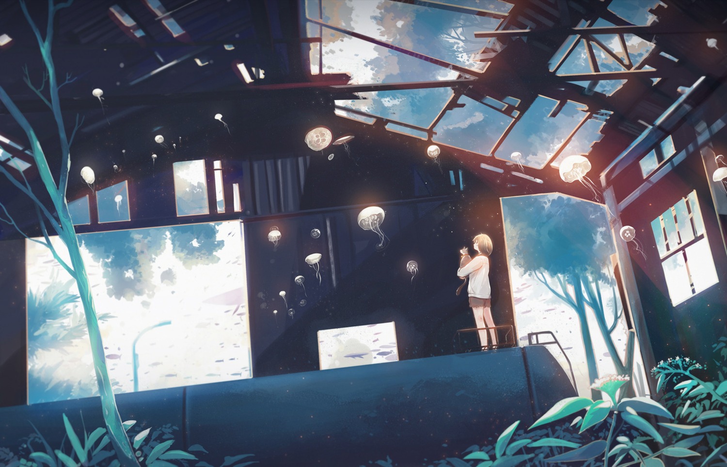 hanasei, landscape, neko