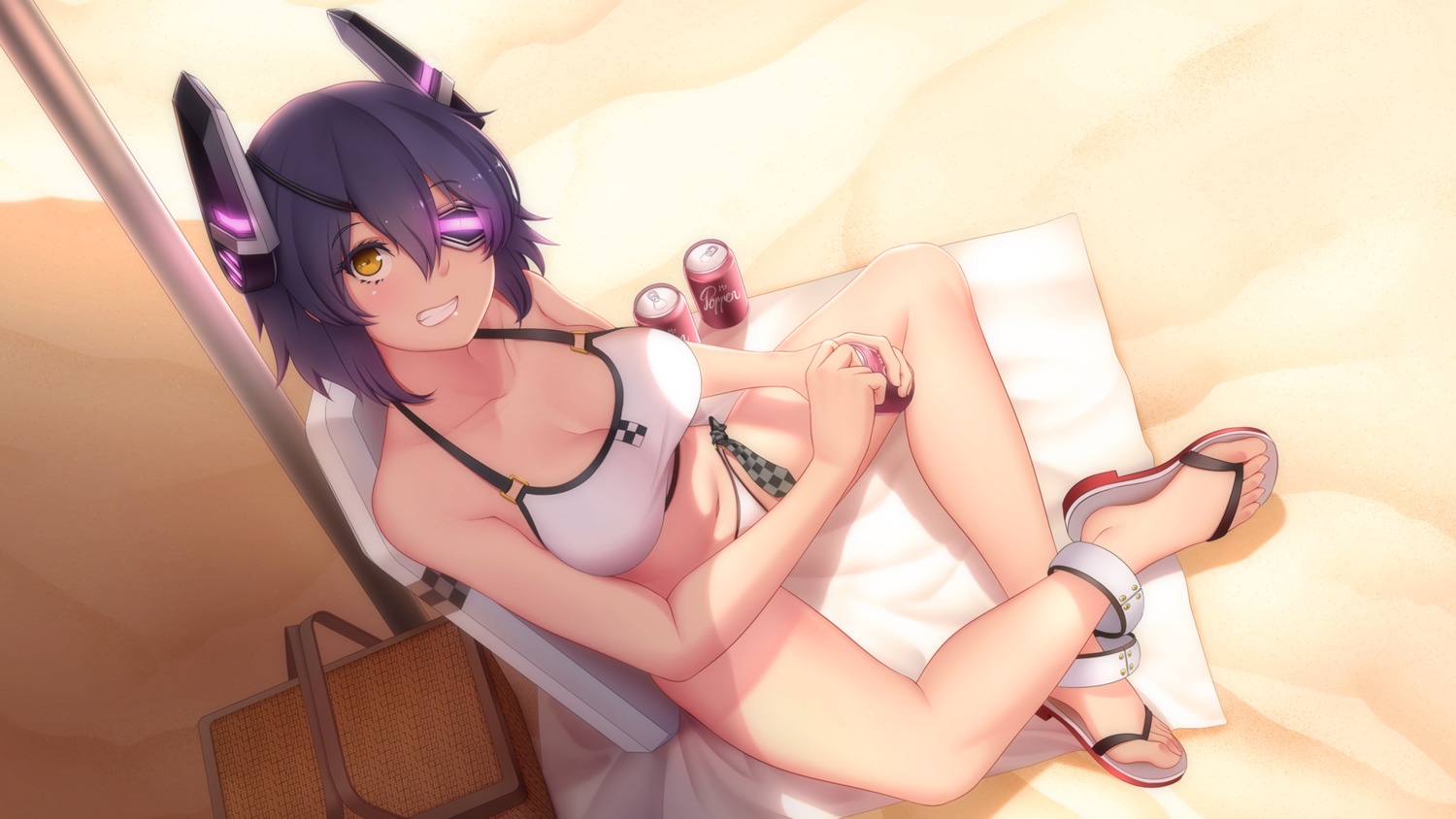 bikini, cleavage, eyepatch, kantai_collection, mochi_(chain_csn), swimsuits, tenryuu_(kancolle), wallpaper