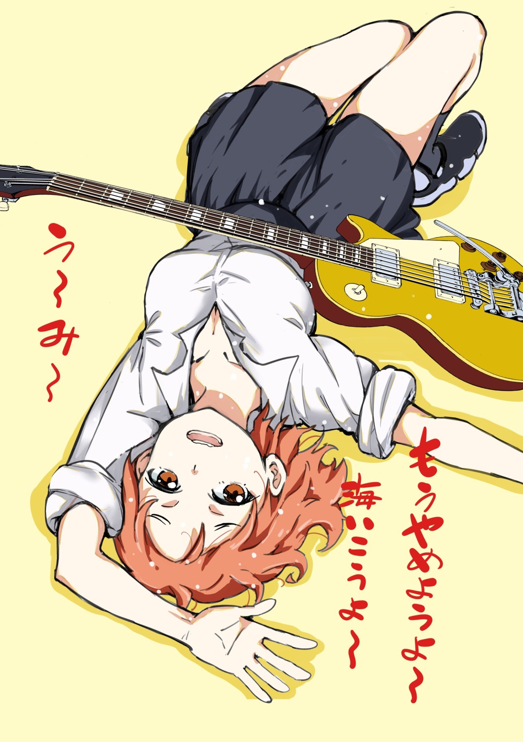 cleavage, guitar, seifuku, takata_koutarou