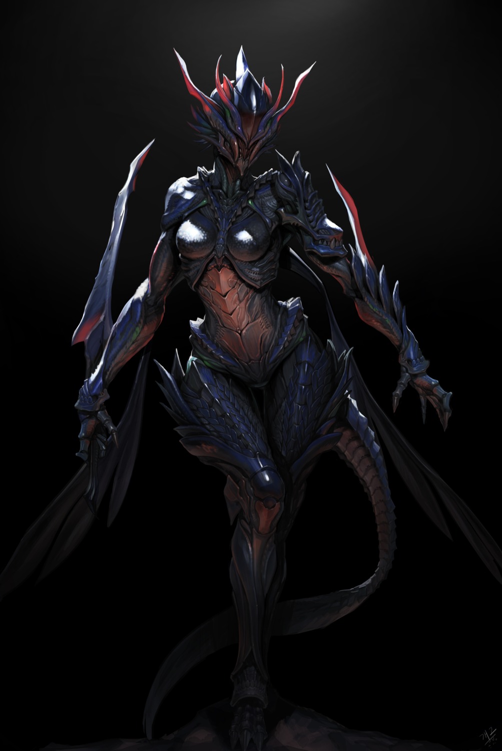 armor, daejun_park, monster_girl, tail