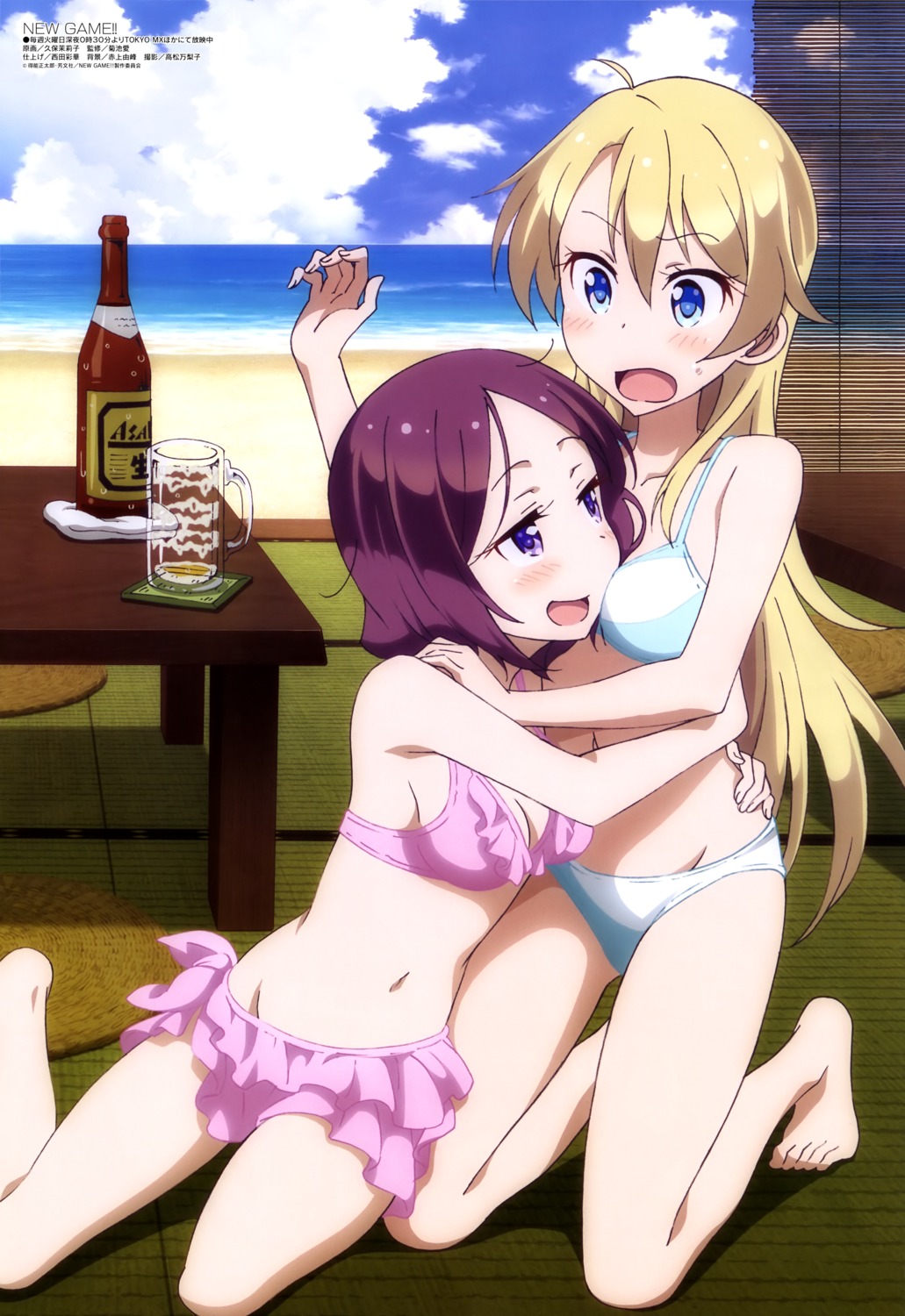 bikini, cleavage, kubo_mariko, new_game!, swimsuits, tooyama_rin, yagami_kou, yuri