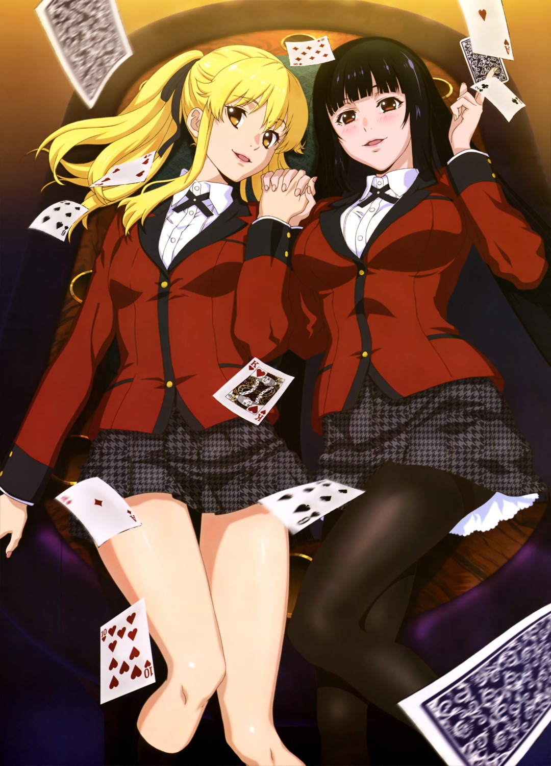 jabami_yumeko, kakegurui, pantyhose, saotome_mary, seifuku