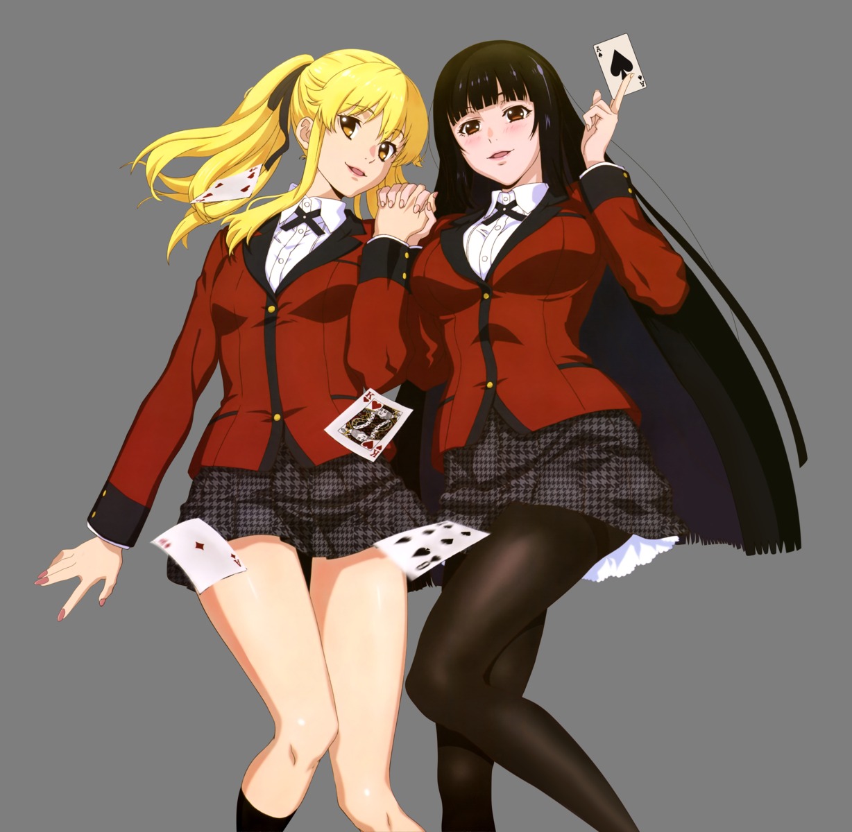 jabami_yumeko, kakegurui, pantyhose, saotome_mary, seifuku, transparent_png
