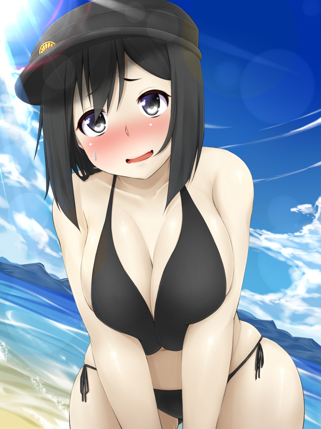 akitsu_maru_(kancolle), amau_(kosmos), bikini, breast_hold, cleavage, kantai_collection, swimsuits