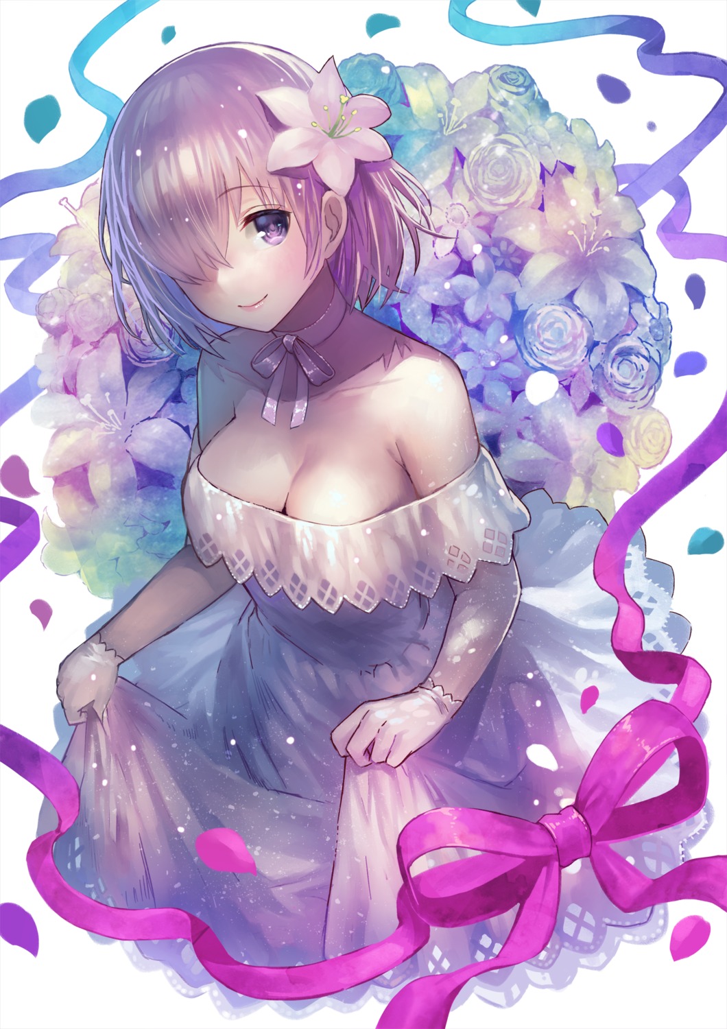 cleavage, dress, fate/grand_order, mash_kyrielight, skirt_lift, terai_(teraimorimori)