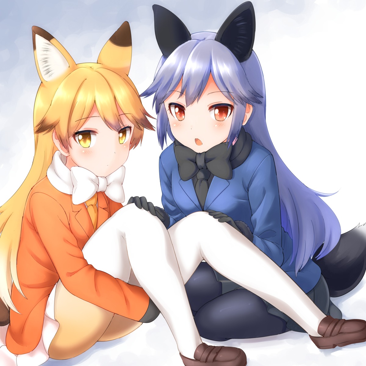 animal_ears, ezo_red_fox, faubynet, kemono_friends, pantyhose, silver_fox, tail