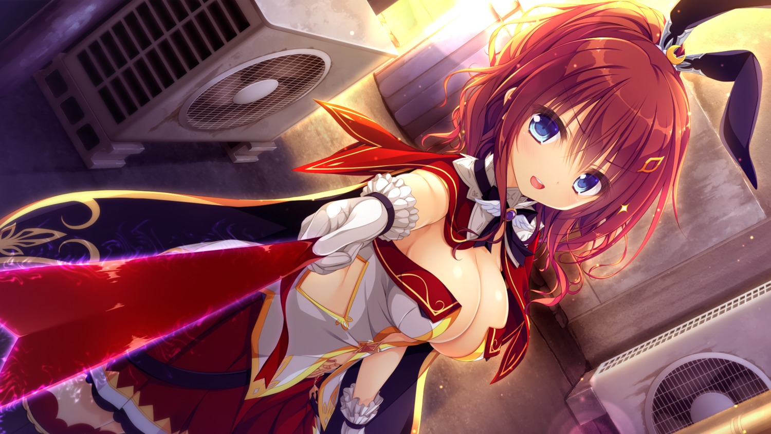 cleavage, game_cg, hatsujou_sprinkle, meidou_hazuki, mikagami_mamizu, no_bra, thighhighs, whirlpool