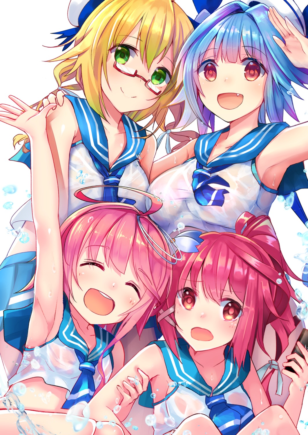 i-168_(kancolle), i-19_(kancolle), i-58_(kancolle), i-8_(kancolle), kantai_collection, megane, see_through, wet