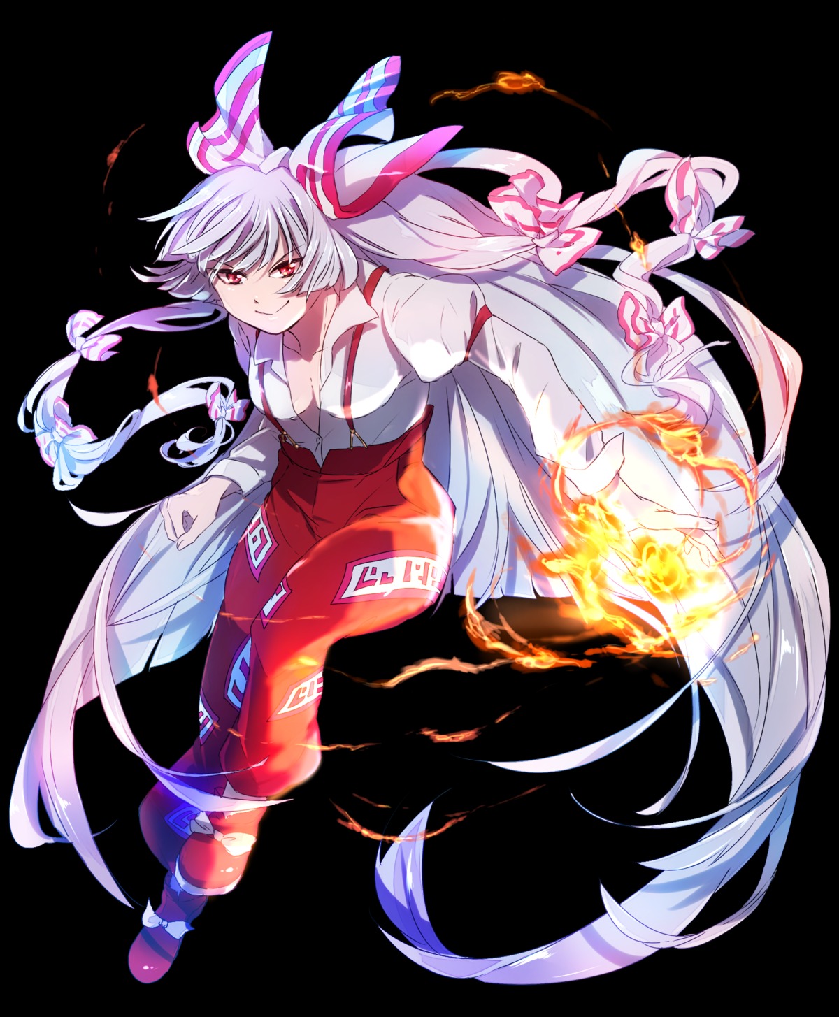 cleavage, fujiwara_no_mokou, no_bra, open_shirt, poko_(mammypoko), touhou