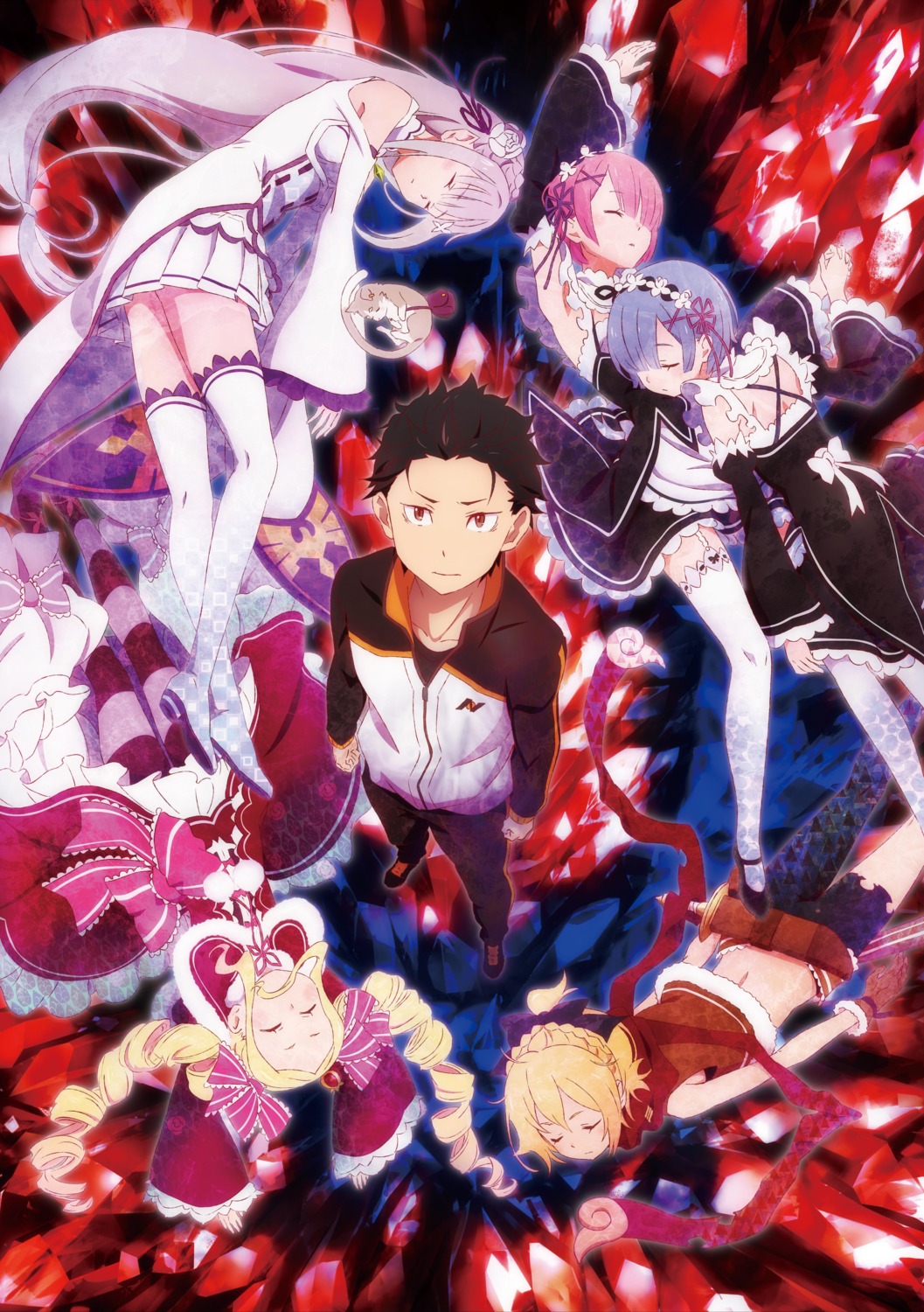 aliasing, beatrice_(re_zero), dress, emilia_(re_zero), felt_(re_zero), jpeg_artifacts, maid, natsuki_subaru