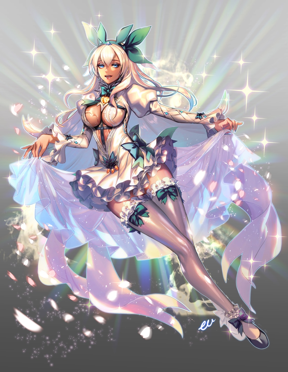 artemis_(destiny_child), cleavage, destiny_child, eu_(euspia), no_bra, open_shirt, thighhighs