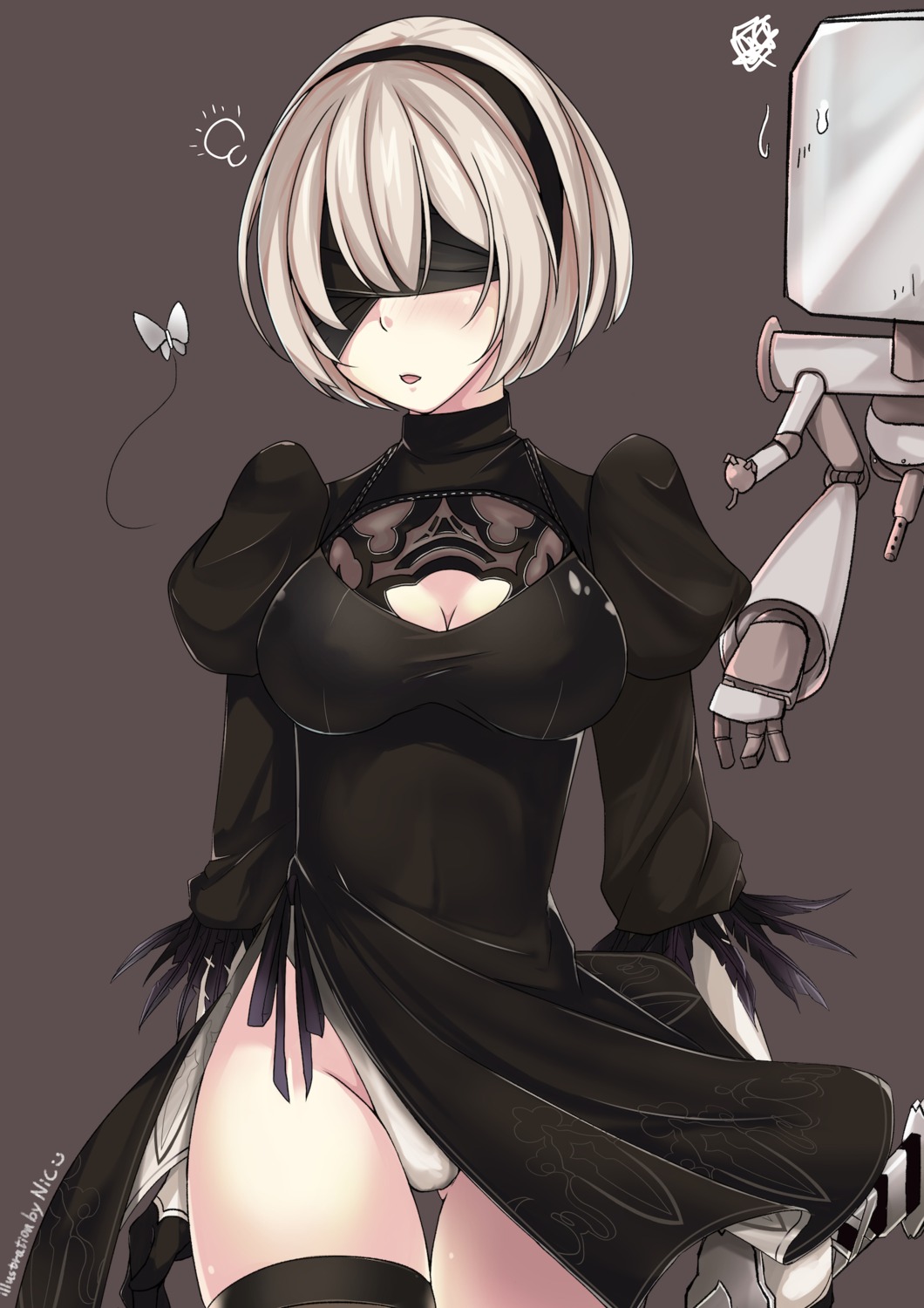 cleavage, cosmicsnic, dress, leotard, nier, nier_automata, sword, thighhighs