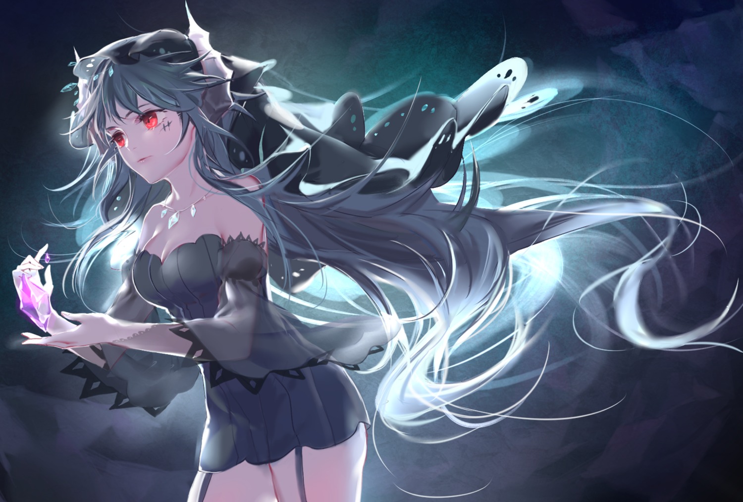cleavage, dress, horns, qidai, see_through