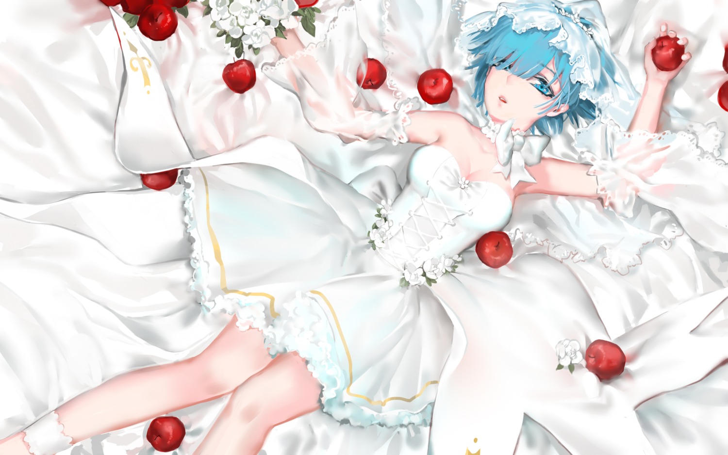 cleavage, dress, qidai, re:zero_kara_hajimeru_isekai_seikatsu, rem_(re_zero), wedding_dress