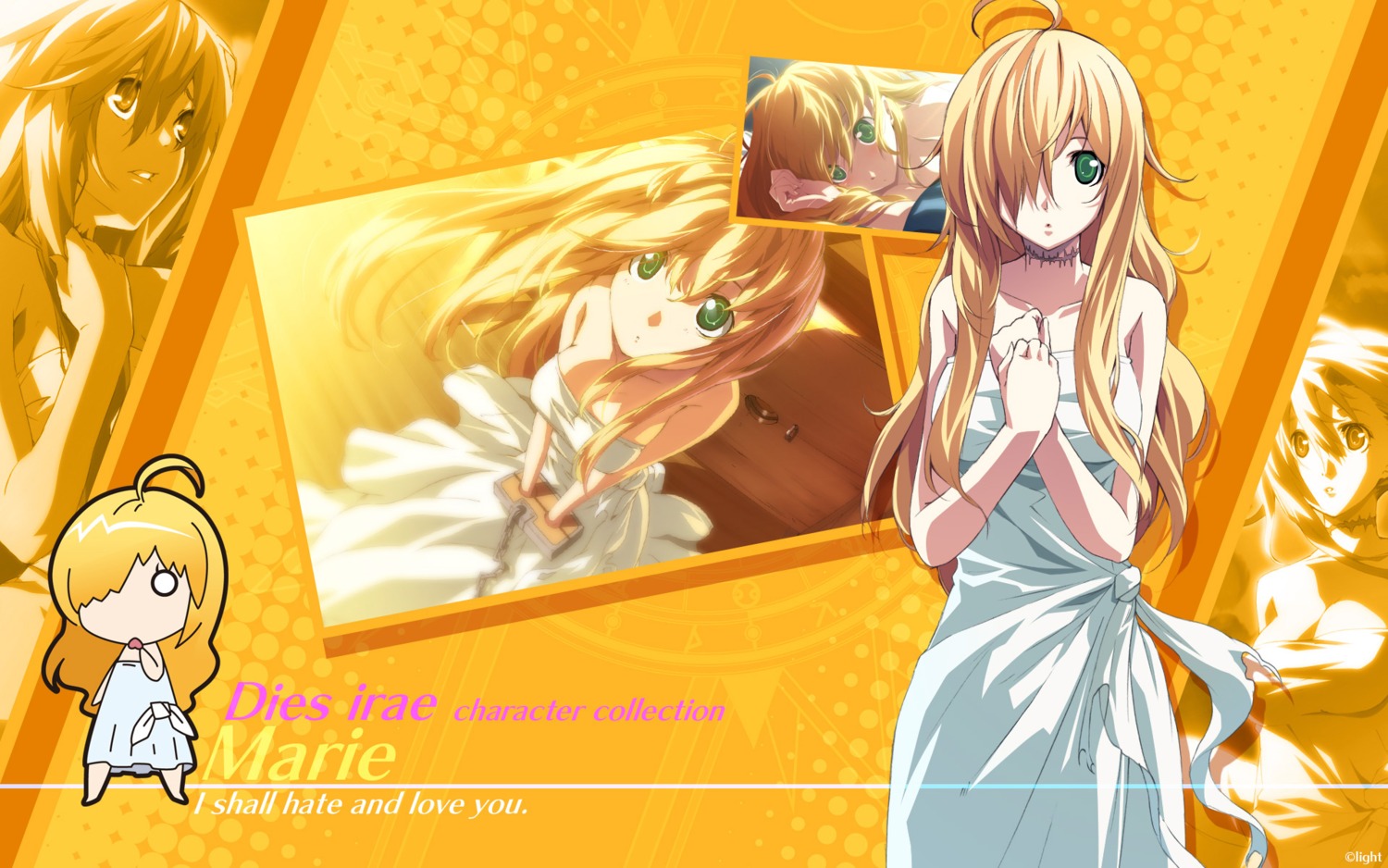 chibi, cleavage, dies_irae, dress, g_yuusuke, light, marie_(dies_irae), wallpaper