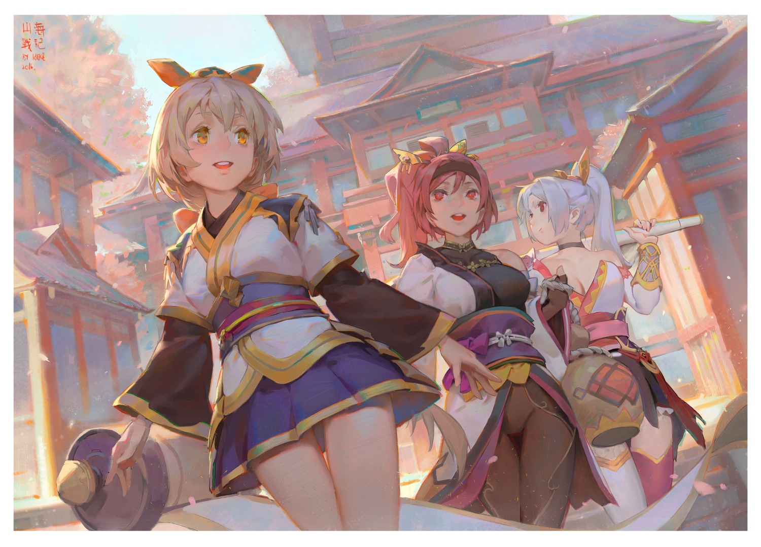 cleavage, krenz, sangai_senki, thighhighs, weapon