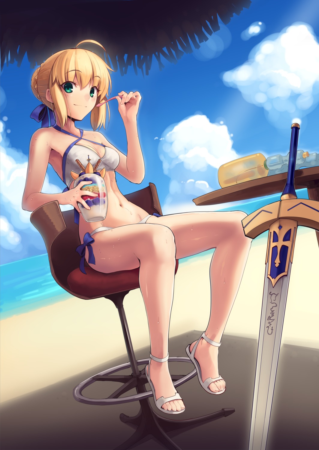 artoria_pendragon_(fate), bikini, boa_(4chan), cleavage, fate/grand_order, fate/stay_night, swimsuits, sword