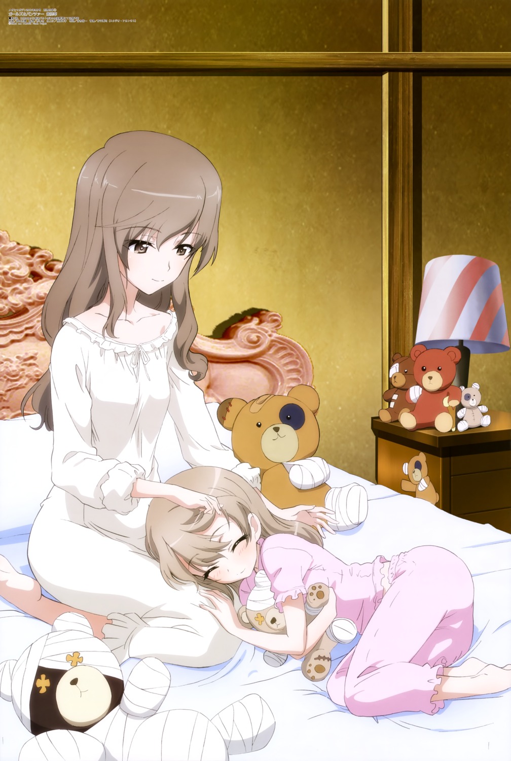 bandages, girls_und_panzer, pajama, shimada_arisu, shimada_chiyo, tanaka_katsunori