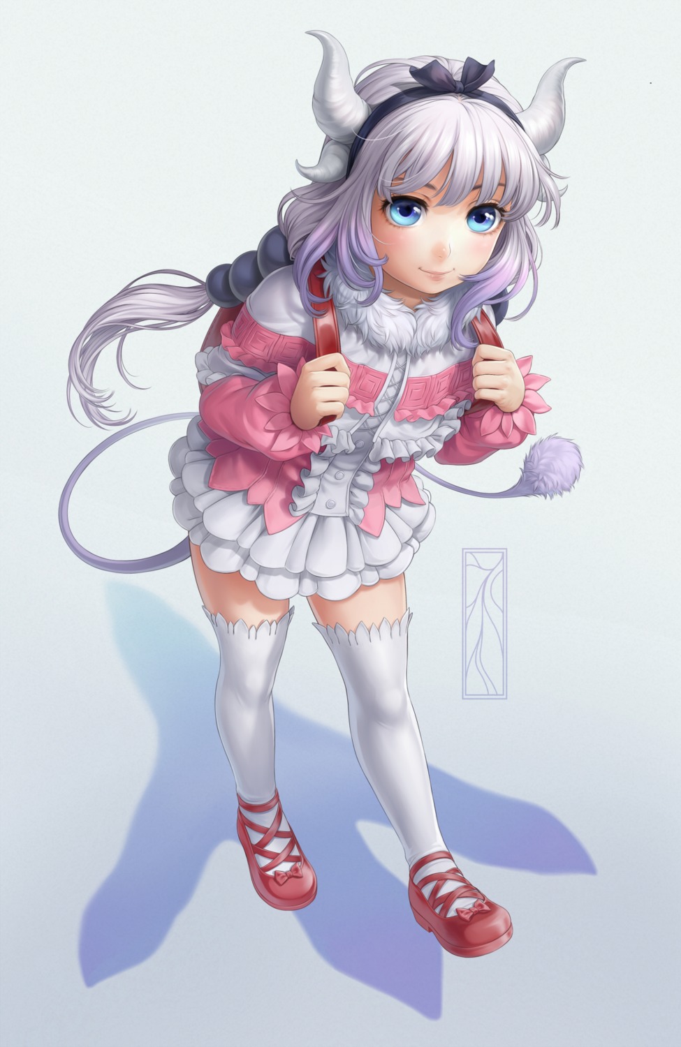 horns, kanna_kamui, kobayashi-san_chi_no_maidragon, kotikomori, tail, thighhighs
