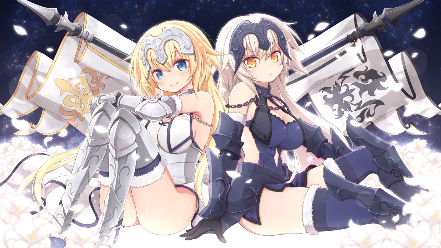 armor, cleavage, fate/grand_order, jeanne_d'arc, jeanne_d'arc_(fate), jeanne_d'arc_alter_(fate), nejiki_rio, thighhighs, wallpaper, weapon