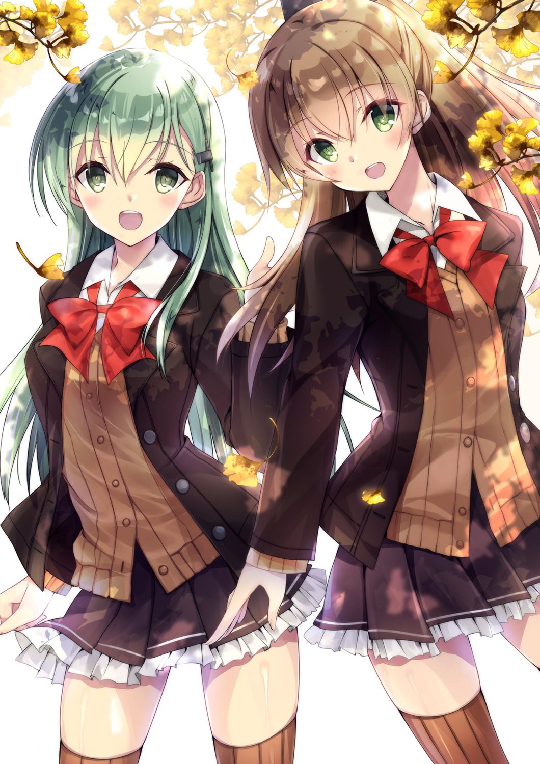kantai_collection, kobayashi_chisato, kumano_(kancolle), seifuku, suzuya_(kancolle), thighhighs