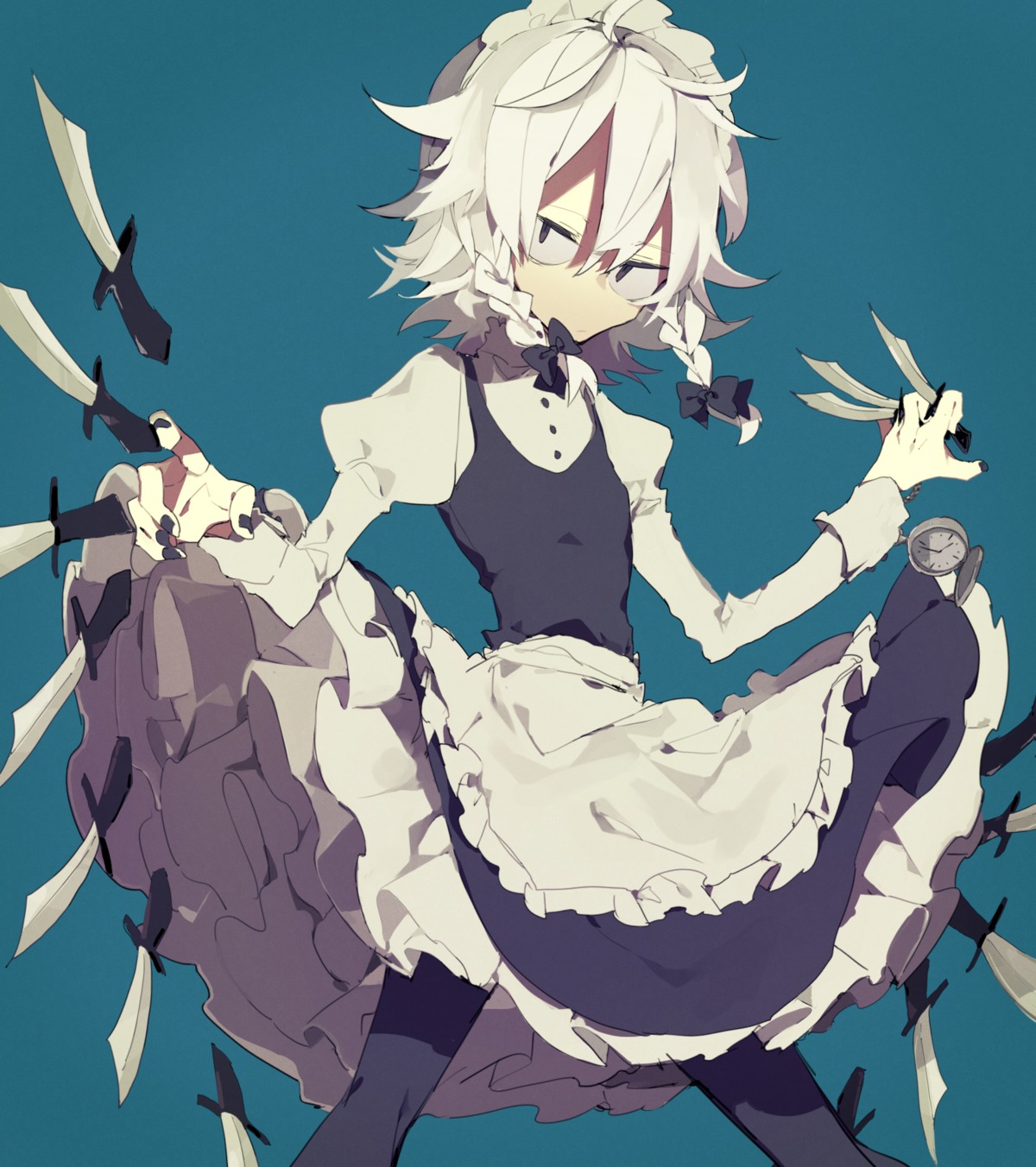 higa423, izayoi_sakuya, maid, thighhighs, touhou, weapon