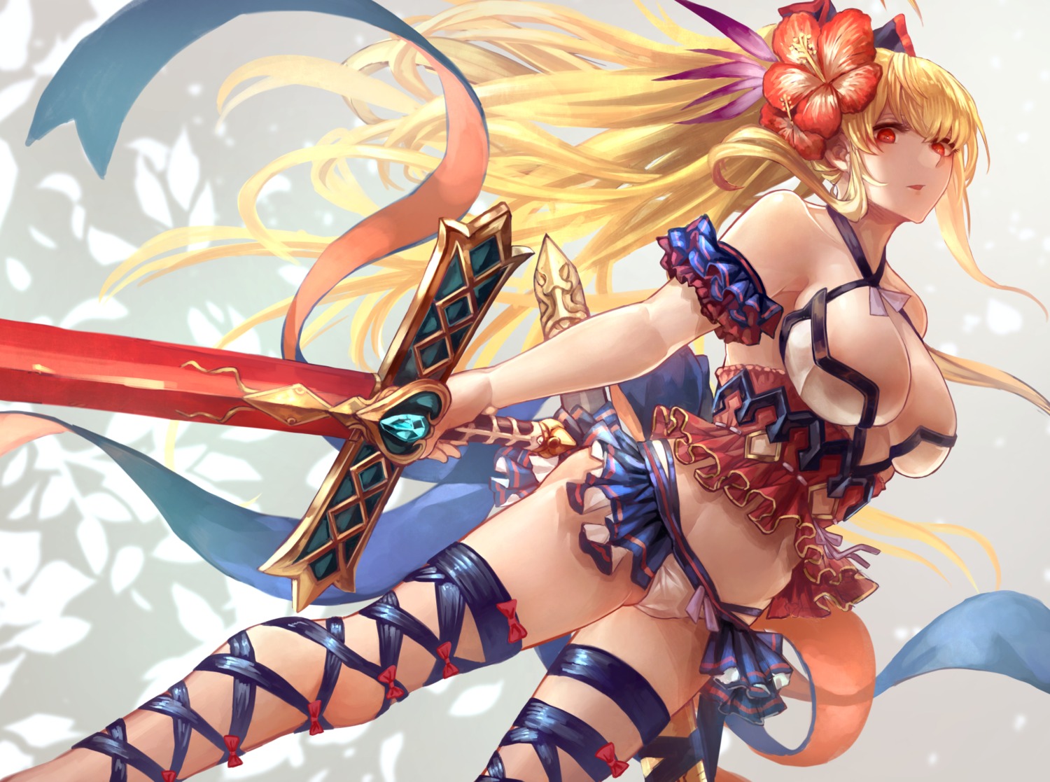 cleavage, granblue_fantasy, pantsu, signo_aaa, sword, thighhighs, vila_(granblue_fantasy)