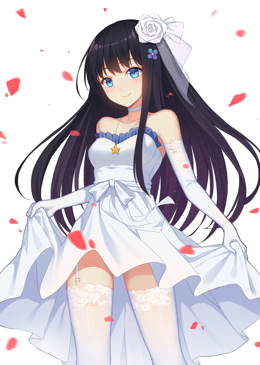 dress, hongchajun, skirt_lift, stockings, thighhighs